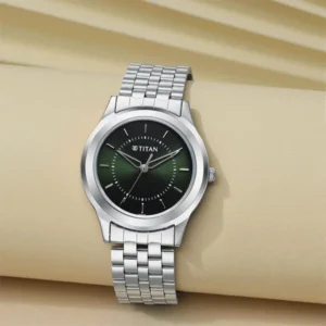 Titan Karishma Zing Quartz Analog Green Dial Silver Stainless Steel Strap Watch For Men